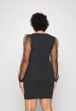 Bodycon Sleeves Low Neck Mini Dress- Jumper Dress - Black -Chic Mode Shop 1efc32aa40c04bd1bfe724ab603de559