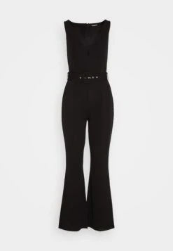 Even&Odd Going Out Low V Neck Flared Leg Belted - Jumpsuit - Black -Chic Mode Shop 487f86e2ccdb418dbe84030d361b6ec6