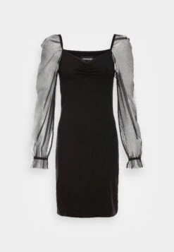 Even&Odd Long Puff Sleeves Rushing Bodycon Dress - Cocktail Dress / Party Dress - Black -Chic Mode Shop 6b2864728d8747a495146299a2475f69