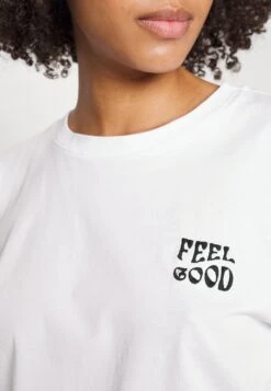 Even&Odd Clare Feel Good Chest Artwork- Print T-Shirt - White -Chic Mode Shop 776ed0e7e8de4b1ba859a48e031bf46e